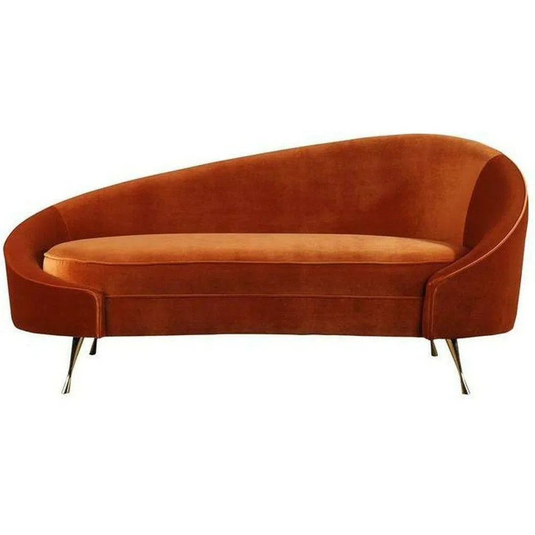 66" Orange Velvet Chaise Lounge Retro Style Curved Back Chaises LOOMLAN By Moe's Home