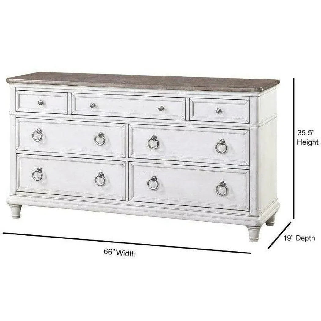 Panama Jack 66" White Two-Tone Wooden Dresser and Mirror
