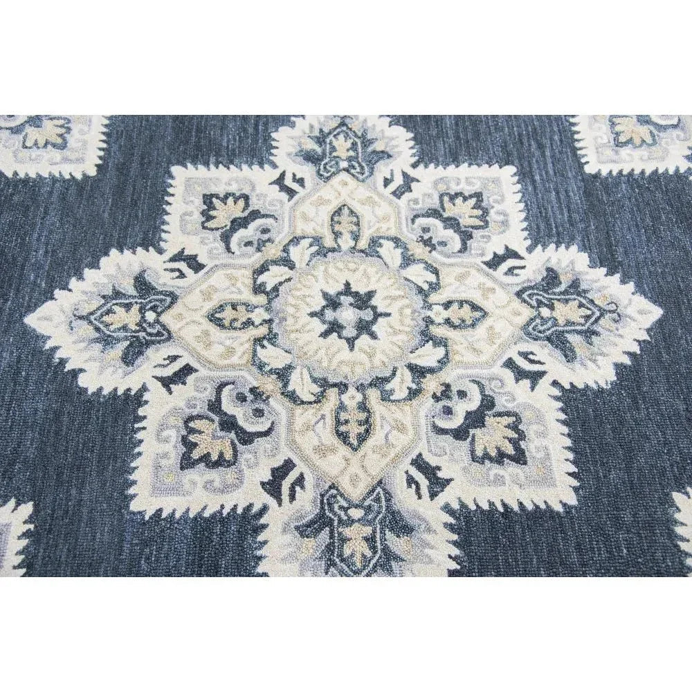 Avit Central Medallion Dark Blue Large Area Rugs - LOOMLAN - LOOMLAN - Area Rugs