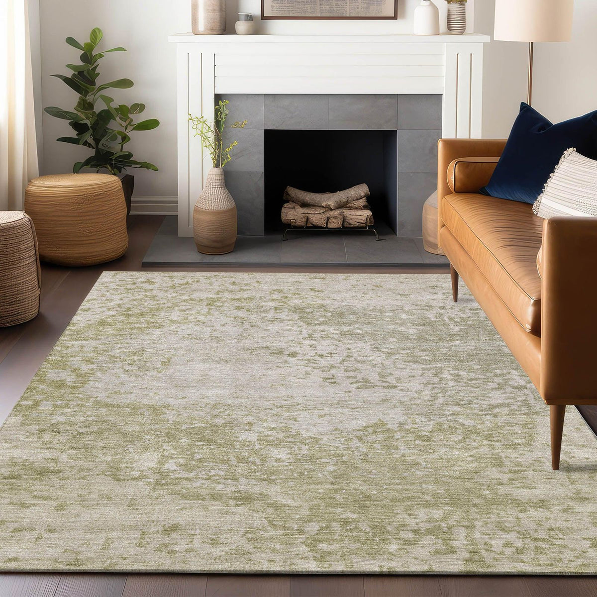 Iriain Brown Washable Indoor-Outdoor Rug -- brown
