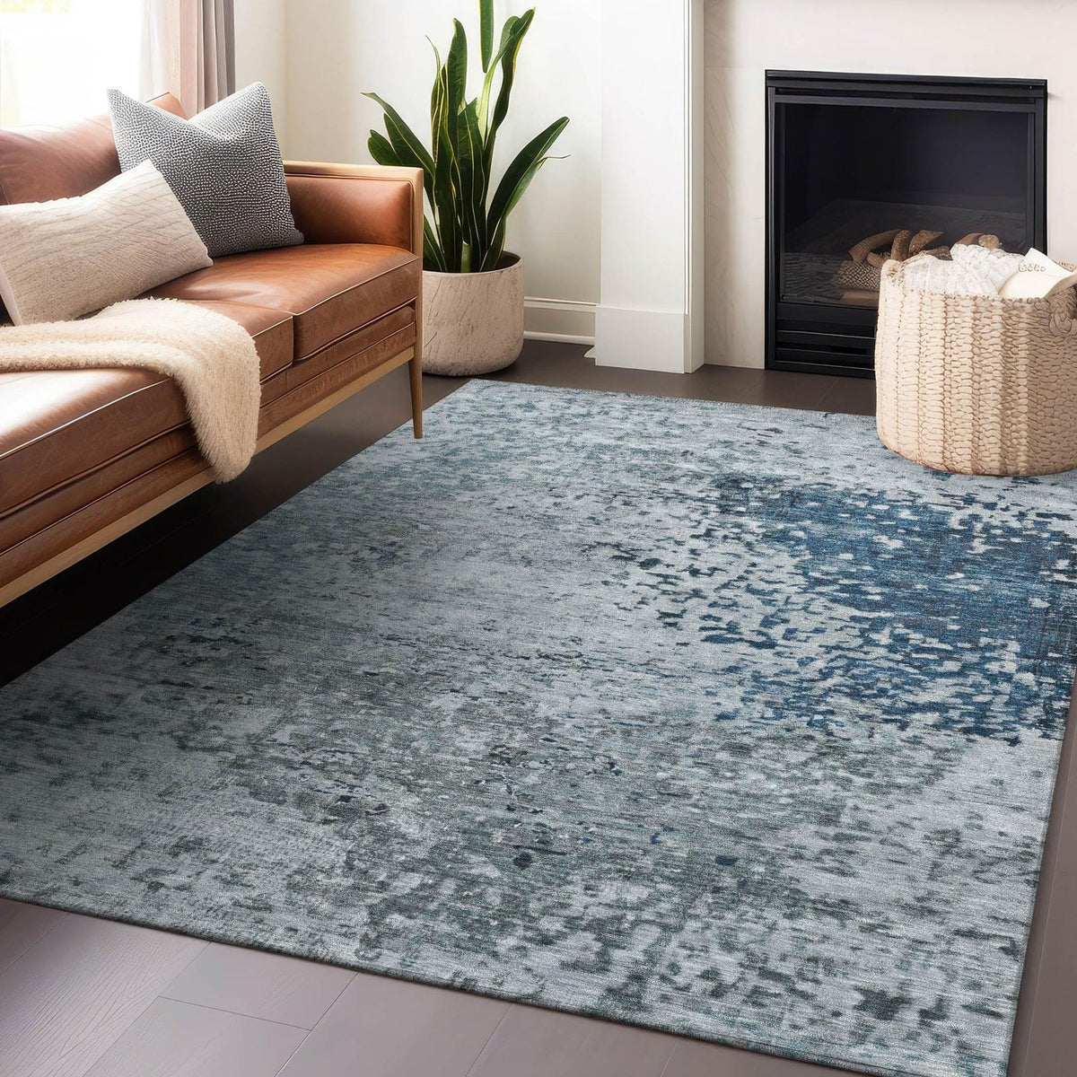 Iriain Denim Washable Indoor-Outdoor Rug -- denim