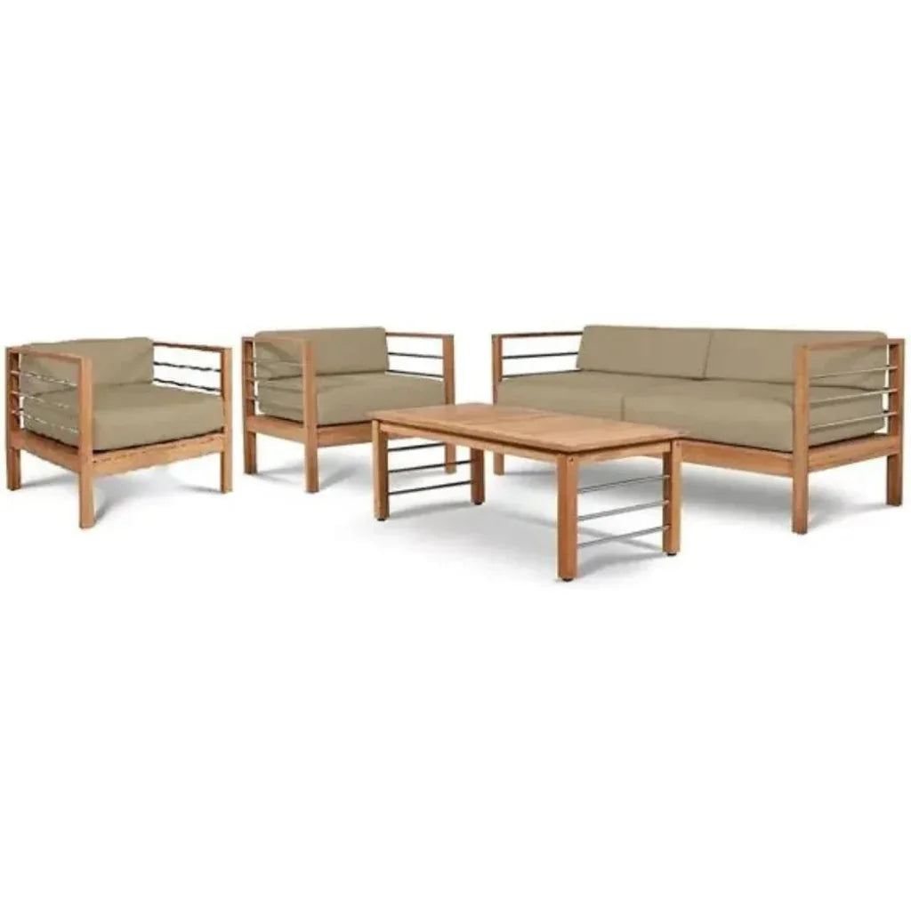 SoHo 4PC Teak Outdoor Patio Deep Set Sunbrella Cushion -- view 5