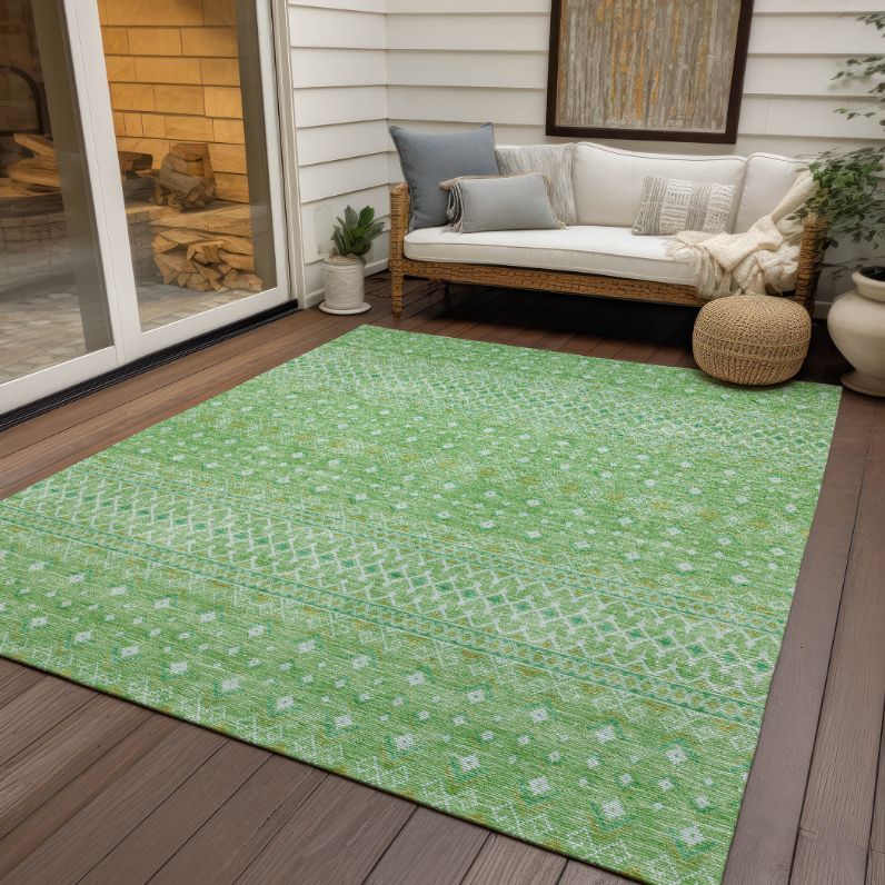 Boho Green Washable Indoor-Outdoor Rug