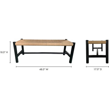 Hawthorn Black Small Wood & Rope Seat Bench -- view 7