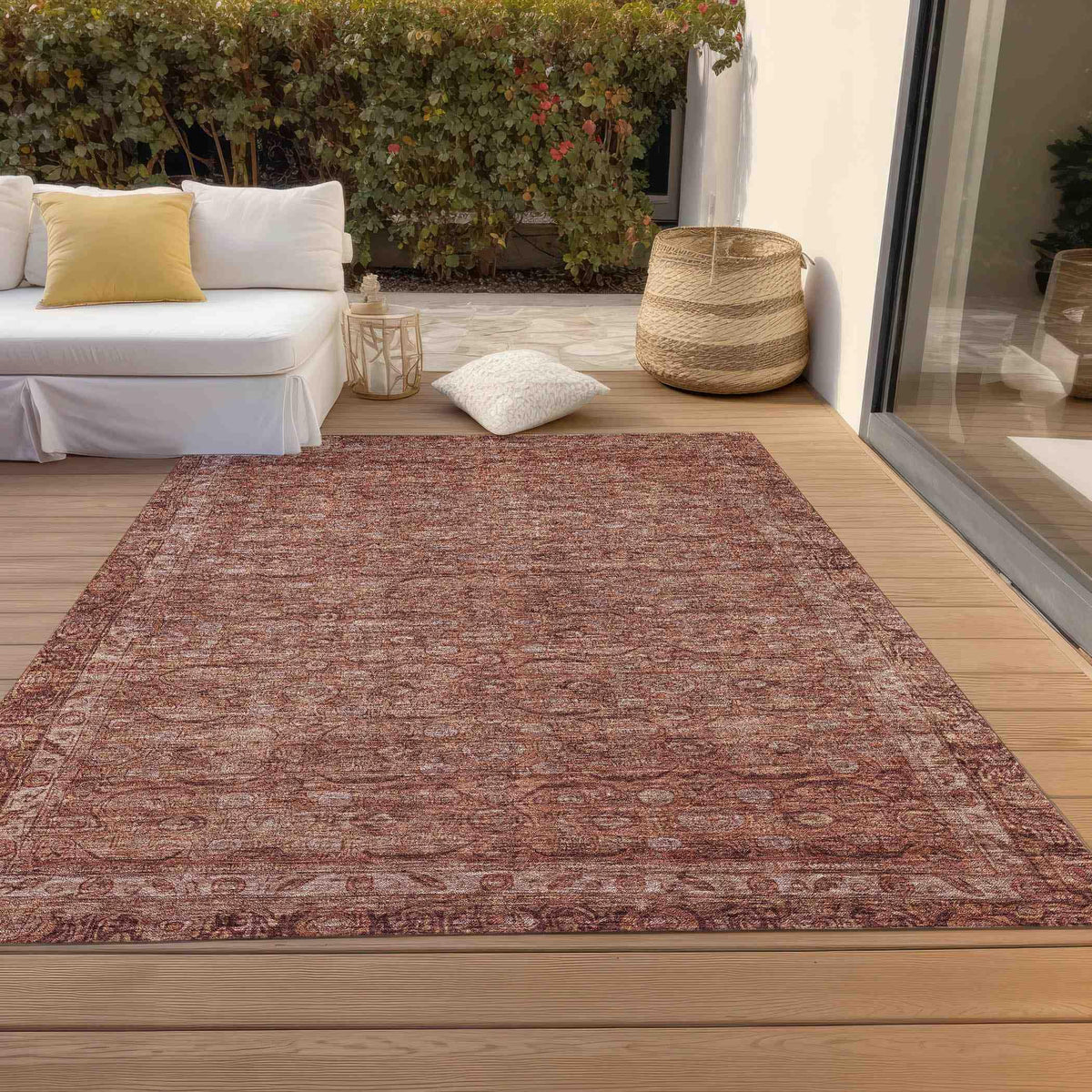Kaelara Orange Washable Indoor-Outdoor Rug