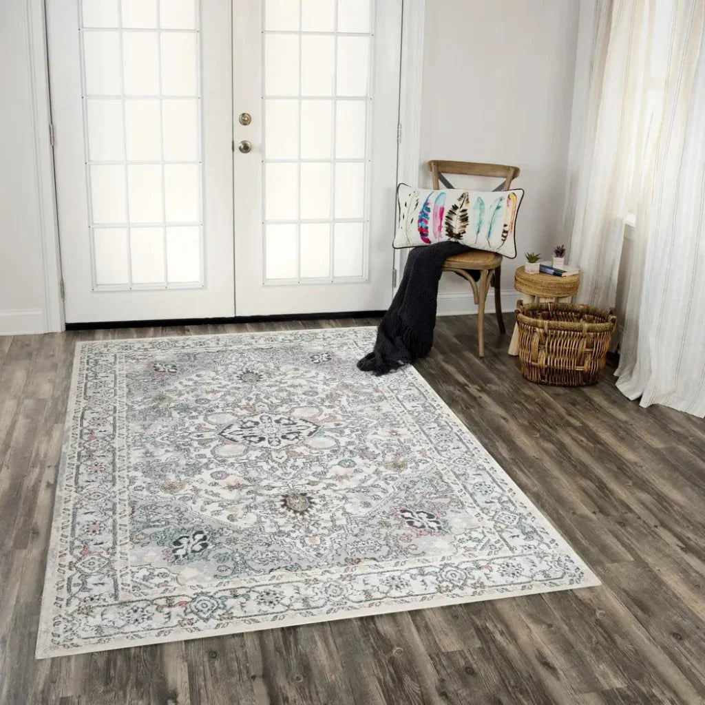 Cici Medallion White Kitchen Hallway Runner Rug -- white