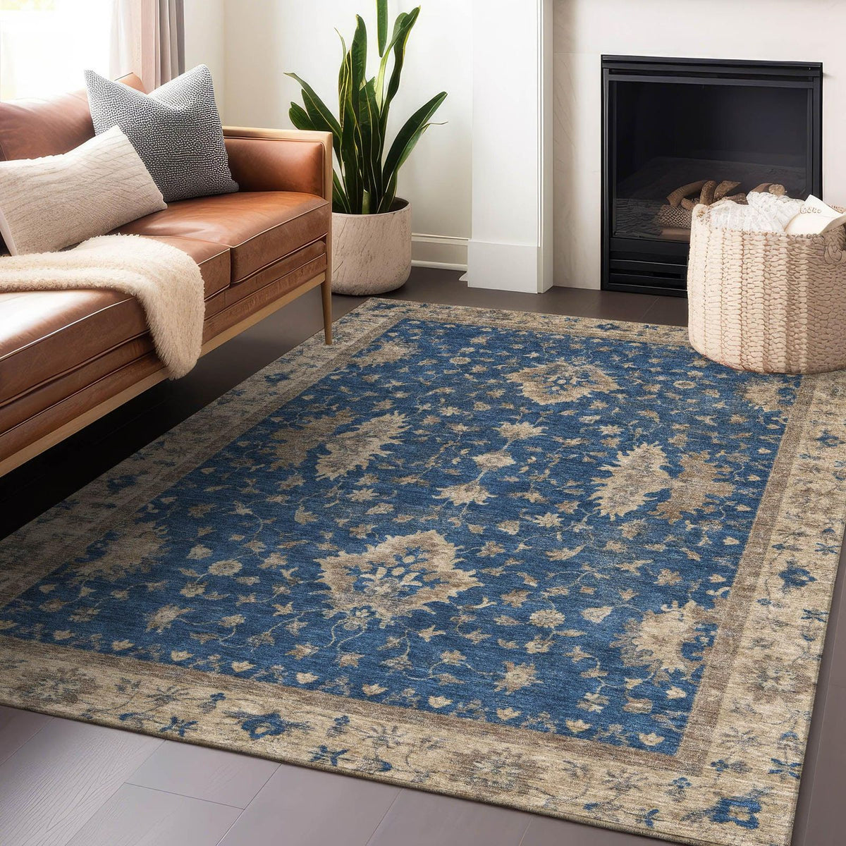 Iriaris Navy Washable Indoor-Outdoor Rug -- navy