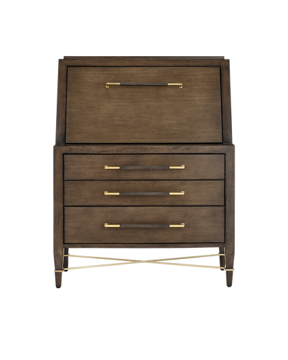 Verona Chanterelle Wood and Metal Brown Secretary Desk