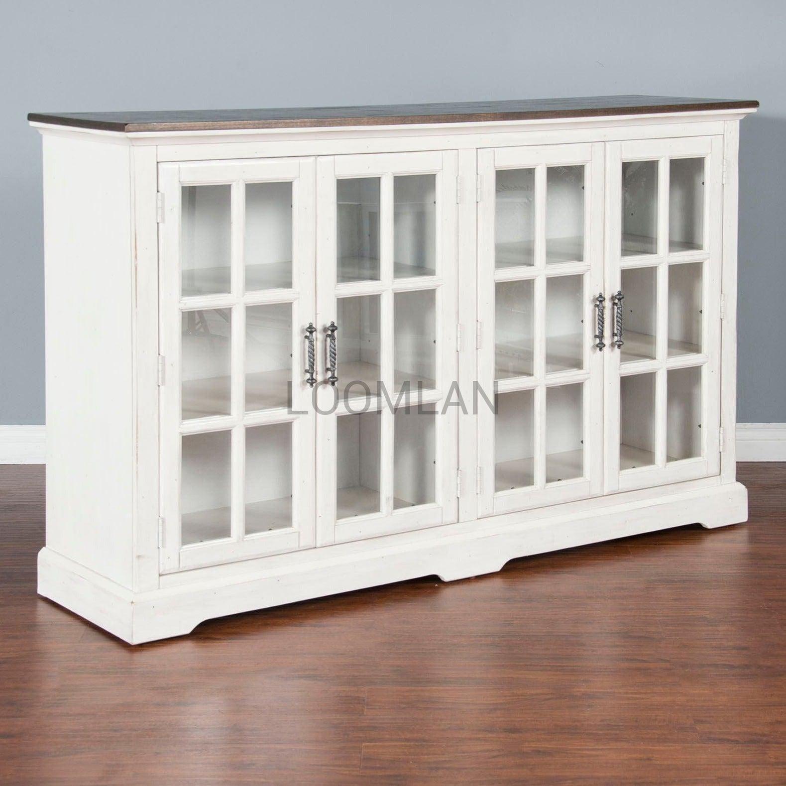 69" White Buffet Server With Windowpane Glass Doors Curio Cabinet Buffets Sideboards and Things By Sunny D