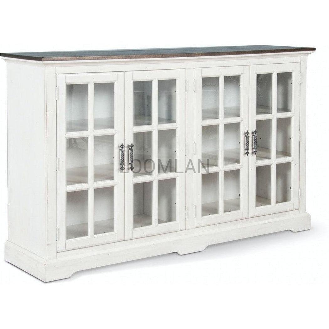 69" White Buffet Server With Windowpane Glass Doors Curio Cabinet Buffets Sideboards and Things By Sunny D