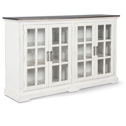 69" White Buffet Server With Windowpane Glass Doors Curio Cabinet-Sideboards-Sunny D-Sideboards and Things