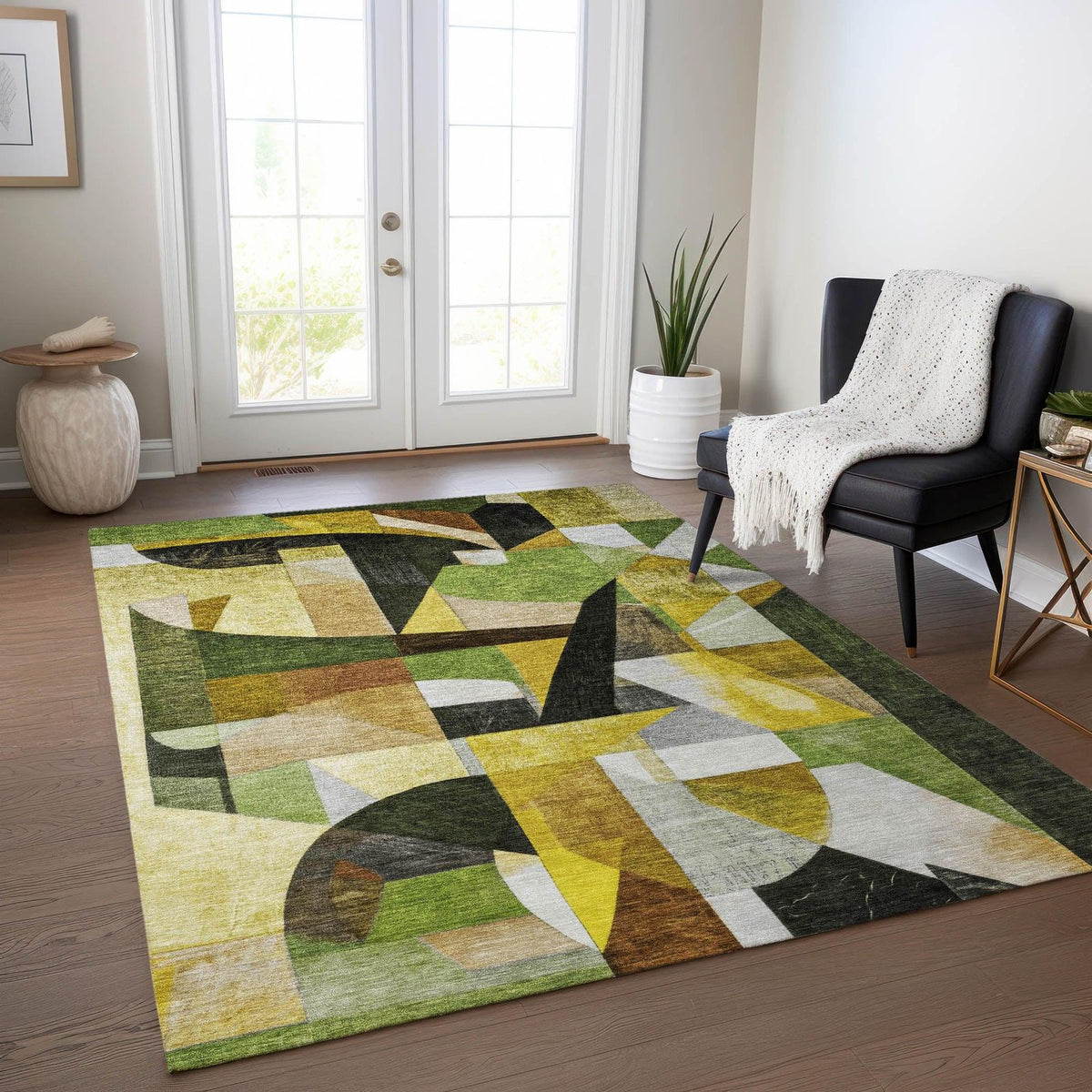 Jaelira Green Washable Indoor-Outdoor Rug -- green