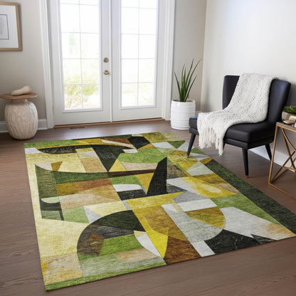 Jaelira Green Washable Indoor-Outdoor Rug -- green