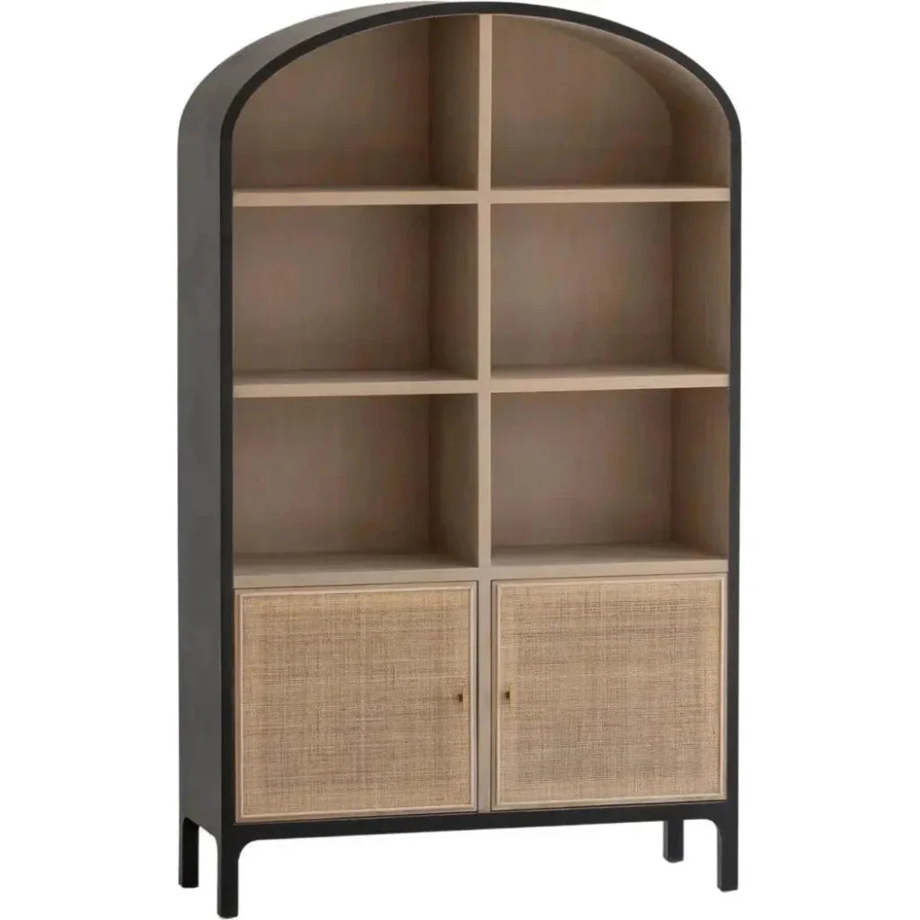 Two Tone Cane Bookcase Wood Shelves Wood Tall & Wide