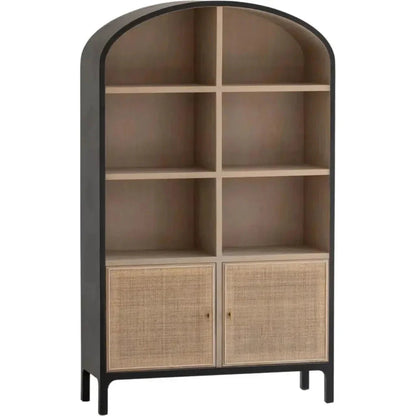 Two Tone Cane Bookcase Wood Shelves Wood Tall & Wide