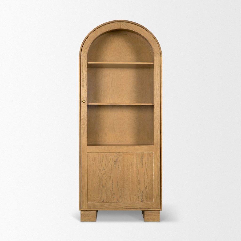 Hawthorne 32"W Solid Oak Wood & Glass Curio Cabinet -- Brown