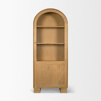 Hawthorne 32"W Solid Oak Wood & Glass Curio Cabinet -- Brown