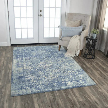 Curn Floral Blue Large Area Rugs For Living Room -- blue