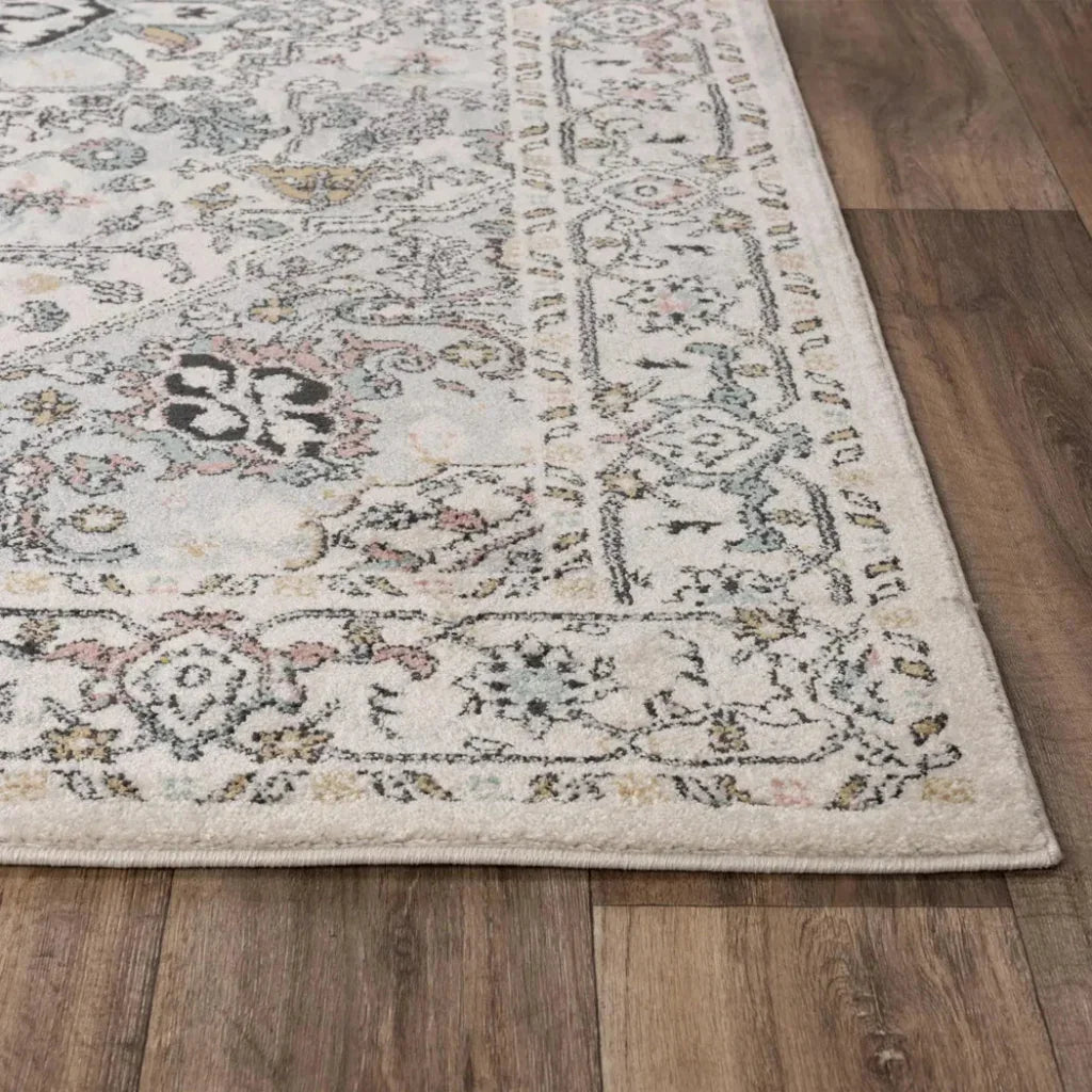 Cici Medallion White Kitchen Hallway Runner Rug -- white