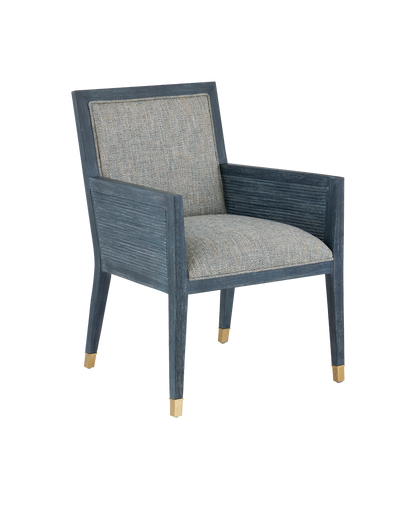 Santos Mahogany and Rattan Vintage Navy Blue Armchair