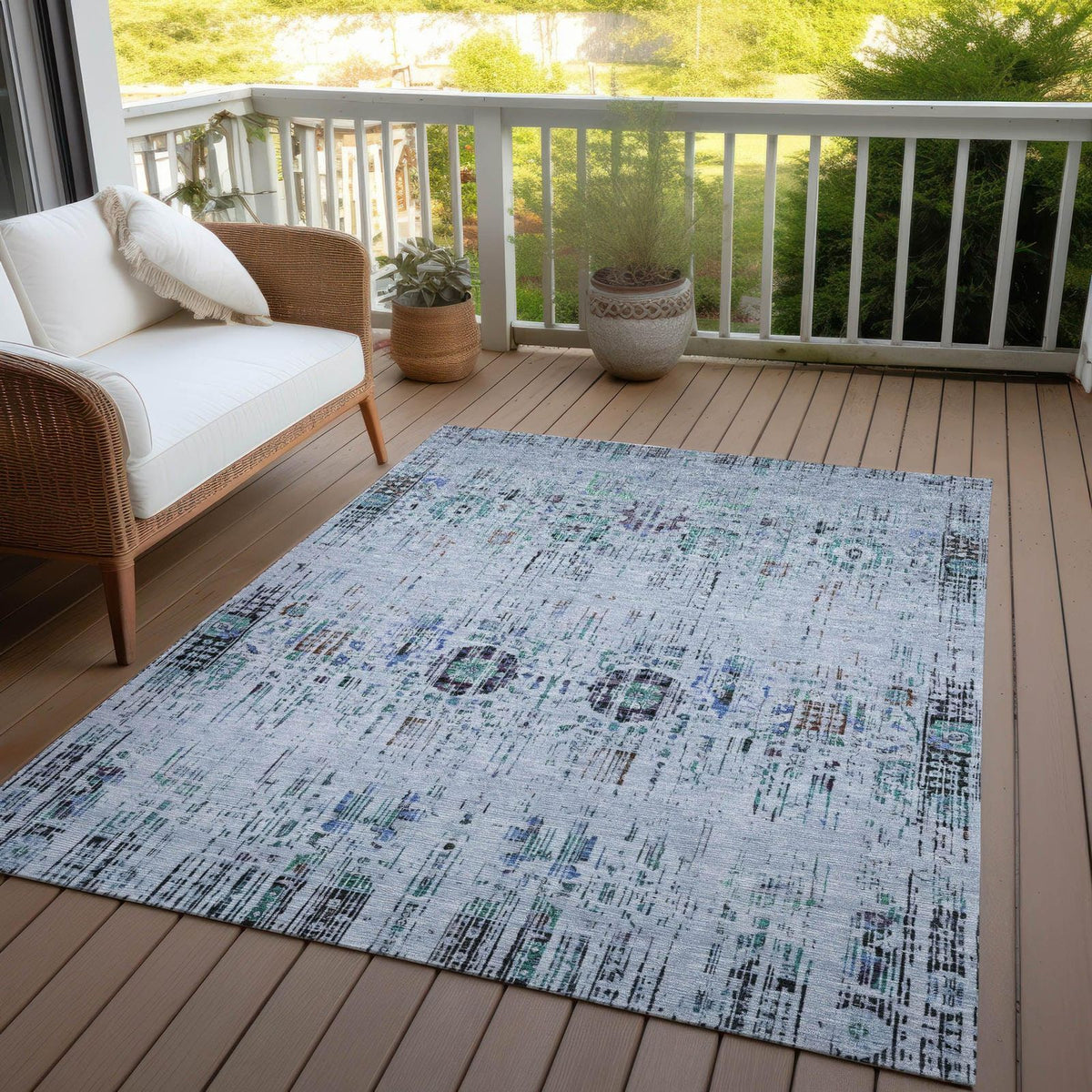 Haelon Blue Washable Indoor-Outdoor Rug -- blue