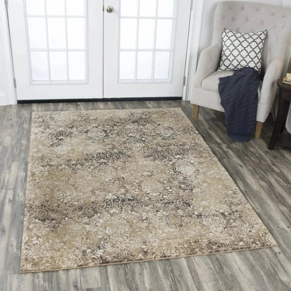 Arla Damask Brown Large Area Rugs For Living Room -- brown