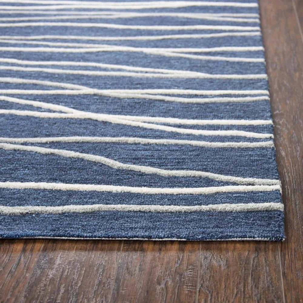 Bore Lines Navy Large Area Rugs For Living Room -- navy