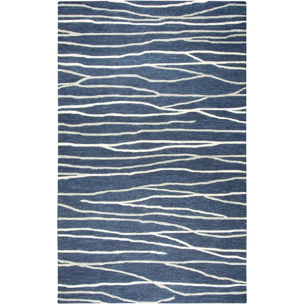 Bore Lines Navy Large Area Rugs For Living Room