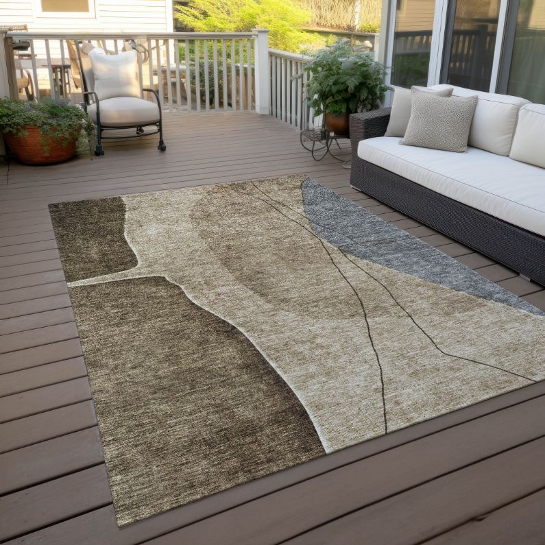 Modern Brown Washable Indoor-Outdoor Rug