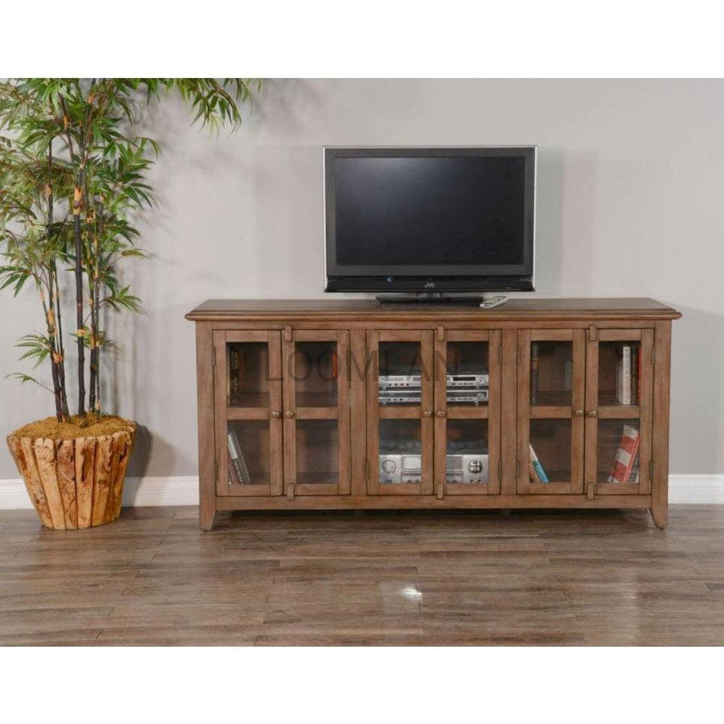 70" Brown TV Stand Media Console Glass Doors Storage Cabinet TV Stands & Media Centers Sideboards and Things By Sunny D