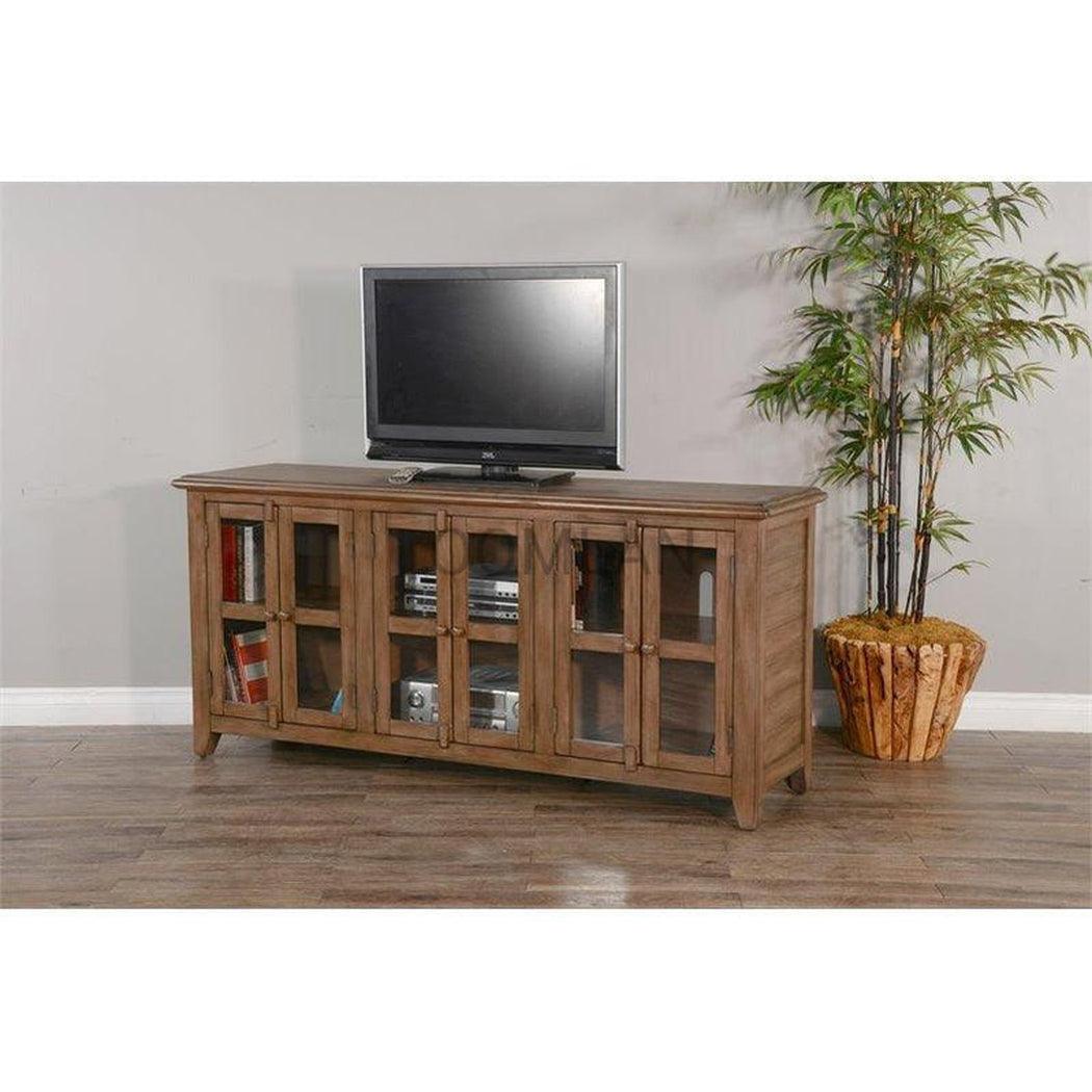 70" Brown TV Stand Media Console Glass Doors Storage Cabinet TV Stands & Media Centers Sideboards and Things By Sunny D