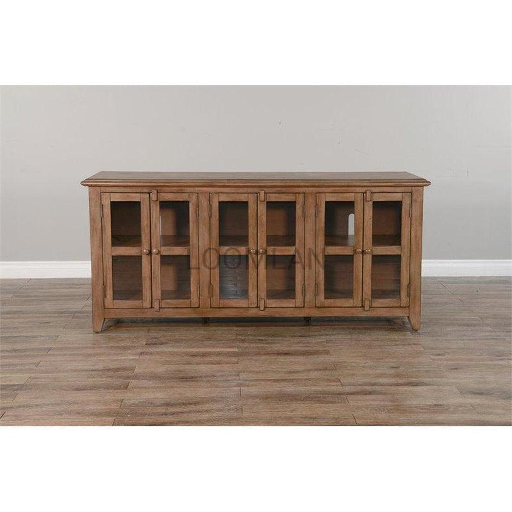 70" Brown TV Stand Media Console Glass Doors Storage Cabinet TV Stands & Media Centers Sideboards and Things By Sunny D