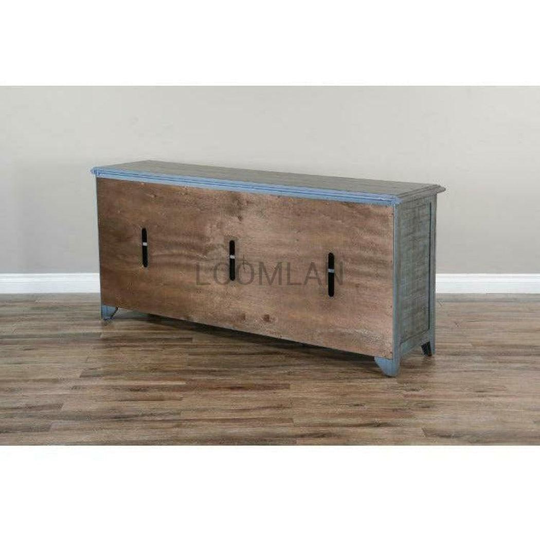 70" Distressed Blue TV Stand With Glass Doors Storage Cabinet TV Stands & Media Centers Sideboards and Things By Sunny D