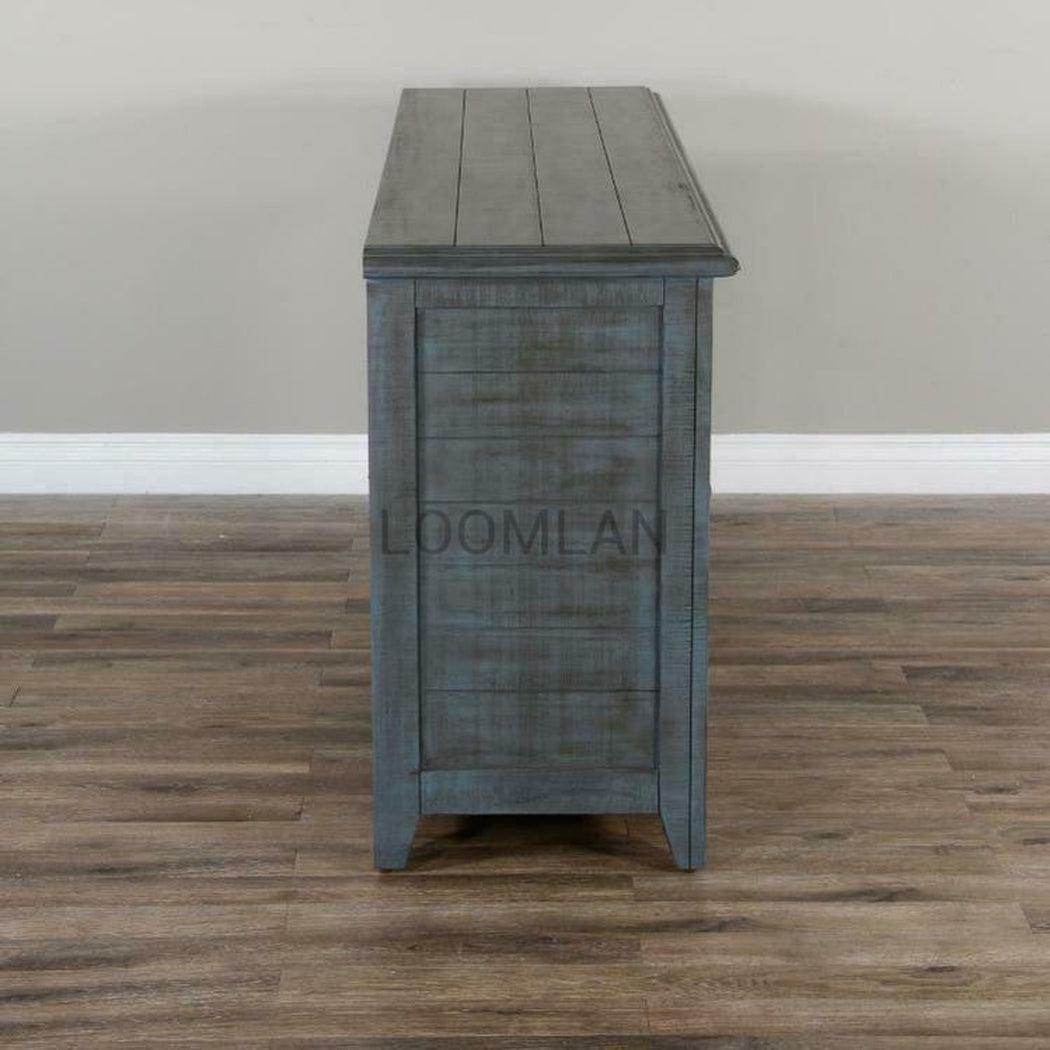 70" Distressed Blue TV Stand With Glass Doors Storage Cabinet TV Stands & Media Centers Sideboards and Things By Sunny D