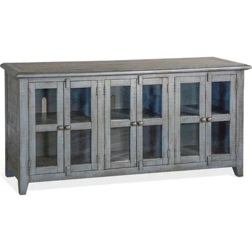 70" Distressed Blue TV Stand With Glass Doors Storage Cabinet TV Stands & Media Centers Sideboards and Things By Sunny D