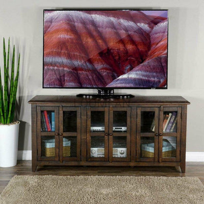 70" Wood Brown TV Stand Media Console Glass Doors Storage Cabinet TV Stands & Media Centers Sideboards and Things By Sunny D