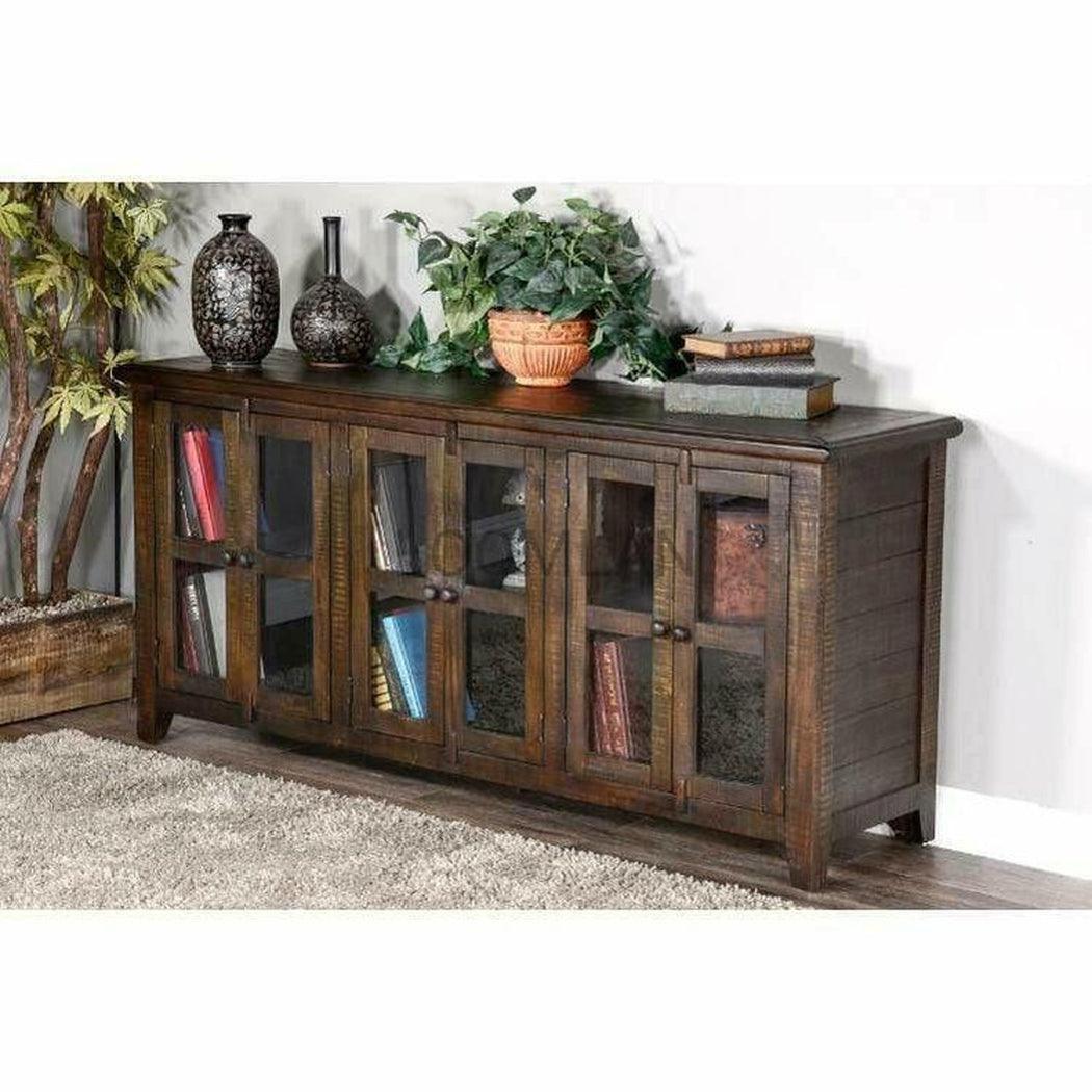 70" Wood Brown TV Stand Media Console Glass Doors Storage Cabinet TV Stands & Media Centers Sideboards and Things By Sunny D