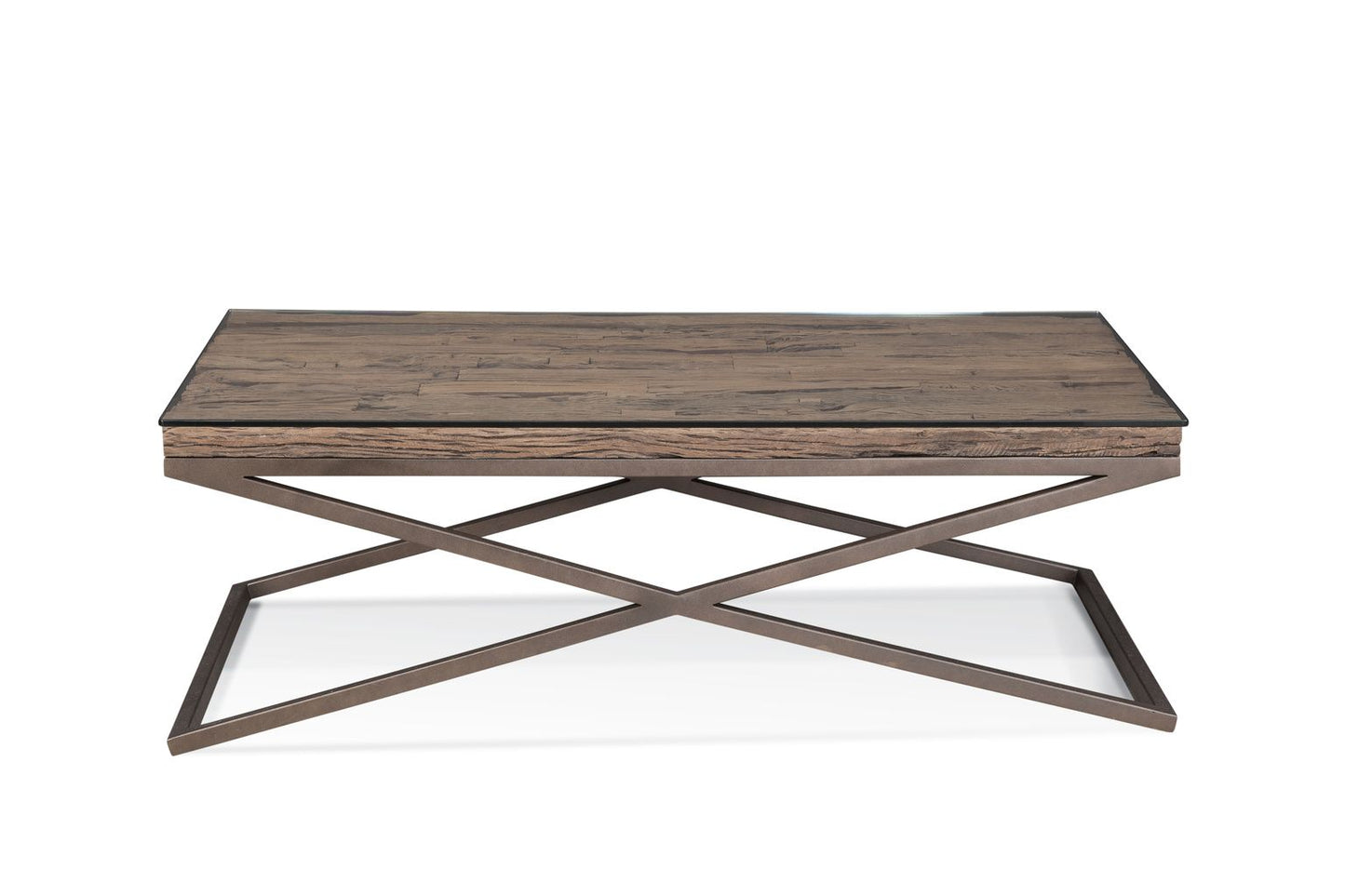 Cambria Wood and Glass Brown Rectangular Coffee Table