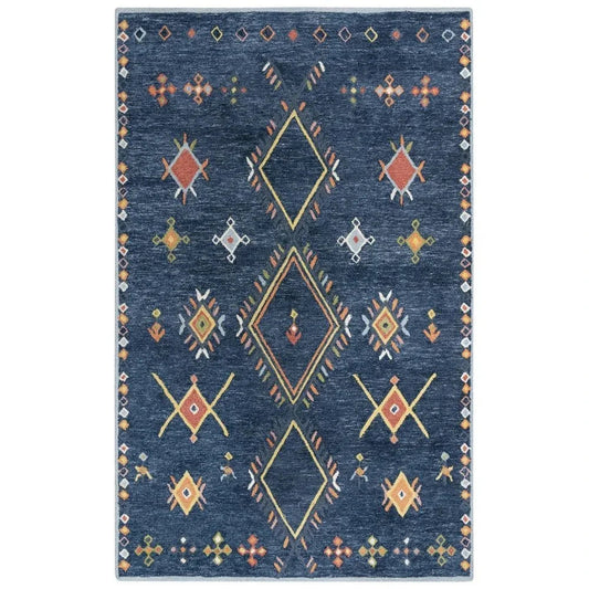 LOOMLAN Ayar Geometric Blue Living Room Rug Area Rugs