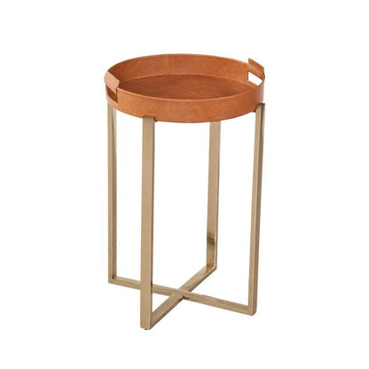 Navarro Iron and Leather Orange Round Accent Table