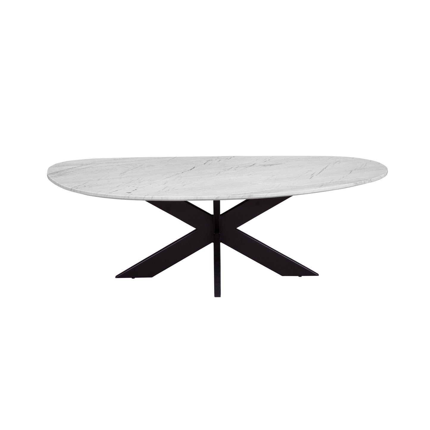 Barton Iron and Marble White Oval Coffee Table