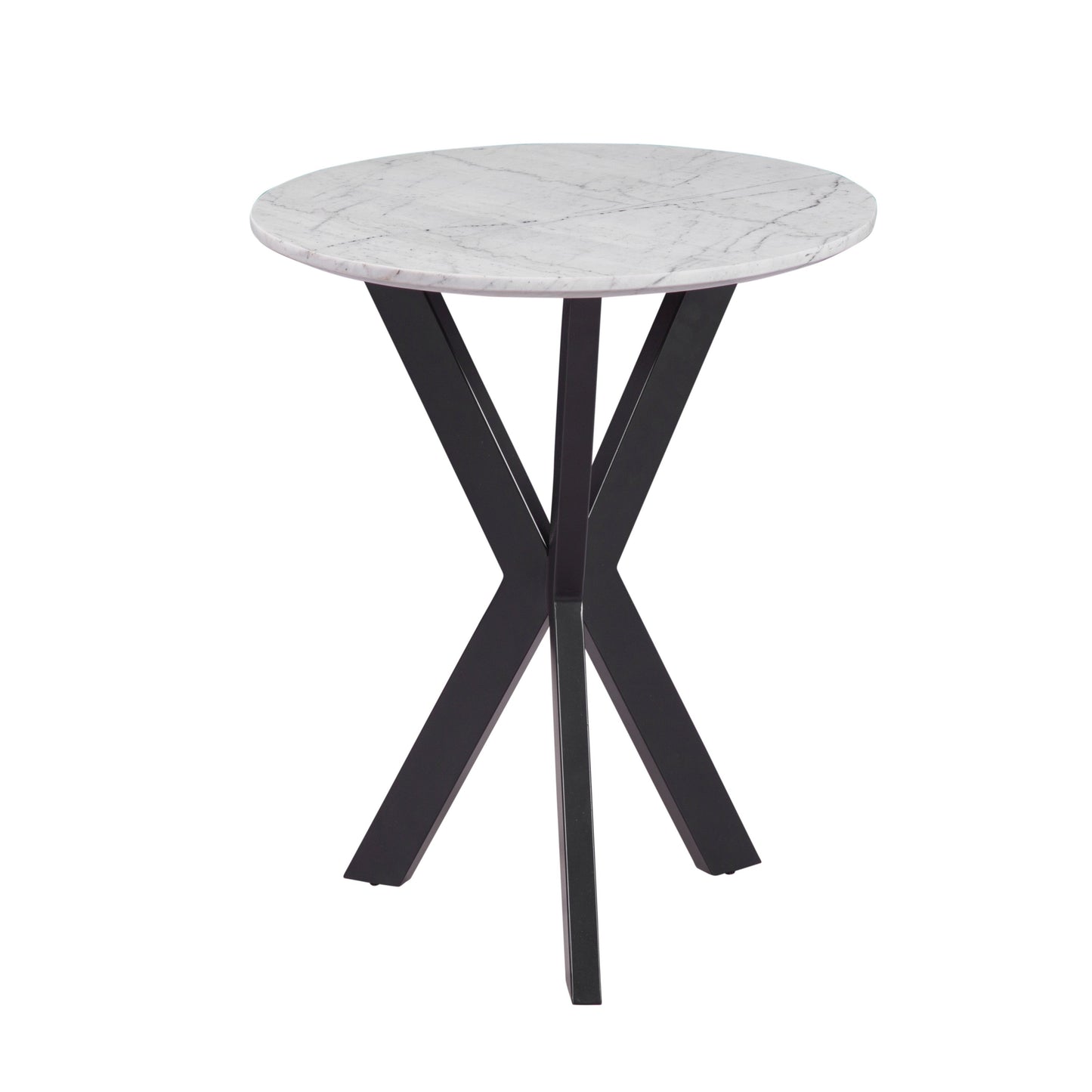 Barton Iron and Marble White Round End Table