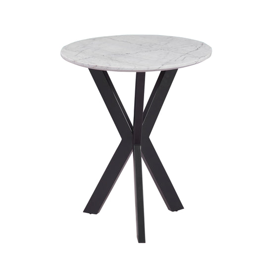 Barton Iron and Marble White Round End Table