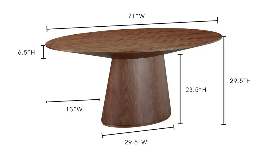 71" Contemporary Semi Gloss Brown Oval Dining Table for 6 People-Dining Tables-Moe's Home-LOOMLAN