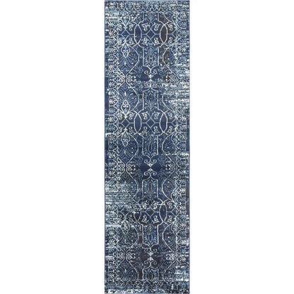 Dors Scroll Work Blue Kitchen Hallway Runner Rug