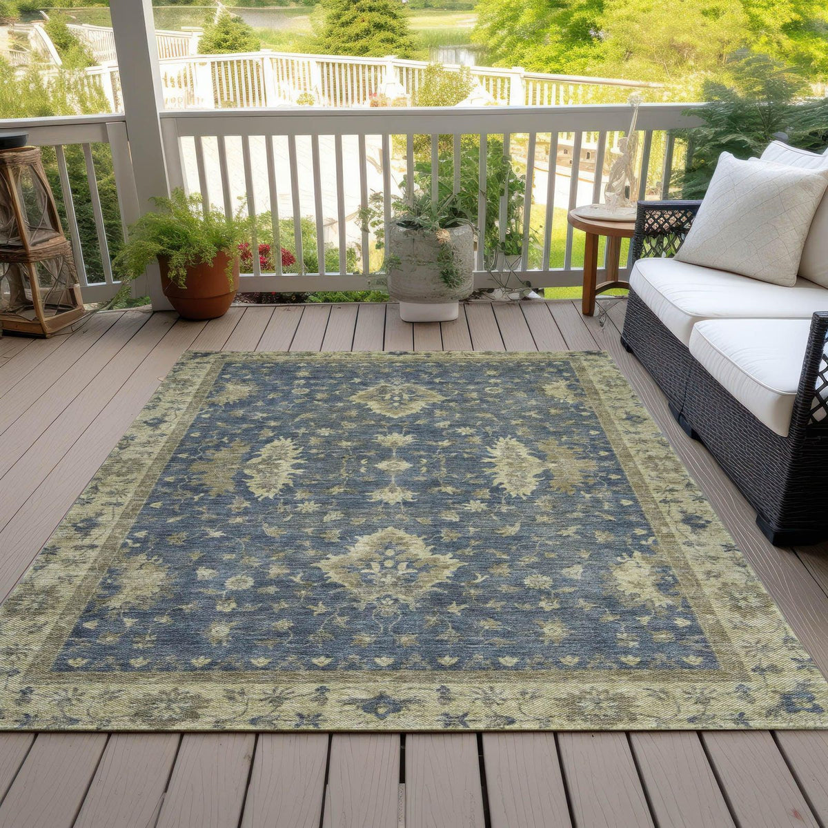 Iriaris Blue Washable Indoor-Outdoor Rug -- blue