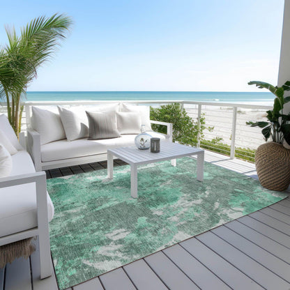 Jaelion Teal Washable Indoor-Outdoor Rug -- teal