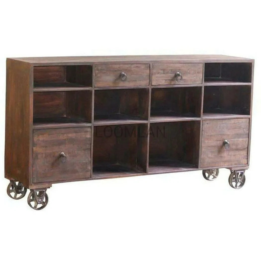 72" Retro Sideboard Standing Shelves on Wheels with Drawers Sideboards LOOMLAN By LOOMLAN