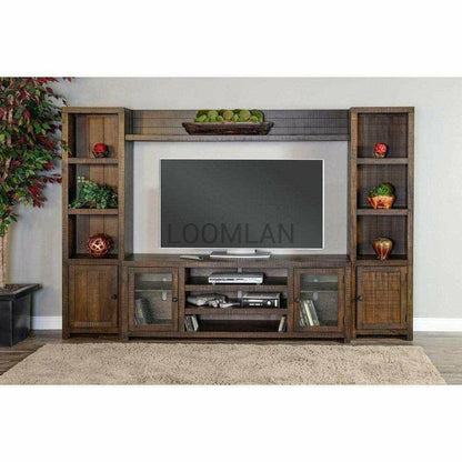 72" TV Stand Media Console Storage Cabinet Glass Doors Rustic Wood TV Stands & Media Centers Sideboards and Things By Sunny D