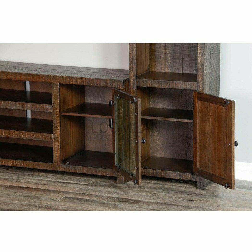 72" TV Stand Media Console Storage Cabinet Glass Doors Rustic Wood TV Stands & Media Centers Sideboards and Things By Sunny D